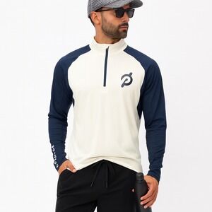 Rhone x Peloton Quarter Zip Pullover‎ Cream Navy Long Sleeve Men's Large Active